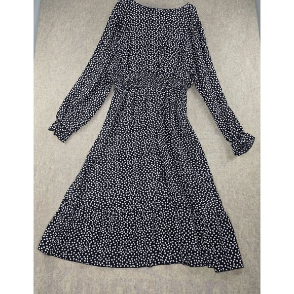 Black Polka Dot Womens Dress Plus Size 4XL Long-Sleeve Lightweight Polyester - Picture 2 of 7
